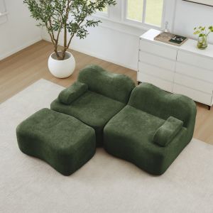 Sofá modular en l 2 plazas terciopelo verde con otomana sin montaje