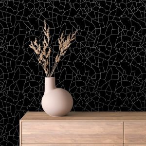 Papel pintado geométrico diseño fractal fragmento negro 60cm por 300cm