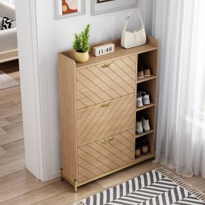 Zapatero con 3 puertas abatibles y estantes laterales natural 119x90x24cm