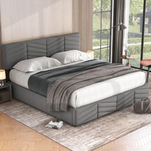 Cama 180x200cm con base elevable y cabecero ajustable en terciopelo gris