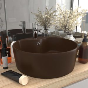 Lavabo lujoso y rebosadero cerámica marrón oscuro mate 36x13 cm es8742