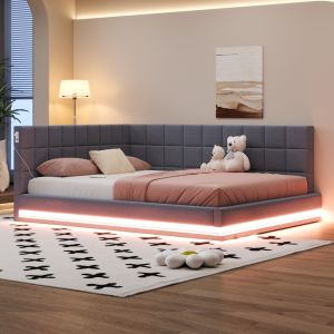 Sofá cama de tela, 160 x 200 cm, gris.