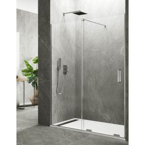 Mampara de ducha frontal keres 1+1, sin perfil 135cm perpendicular