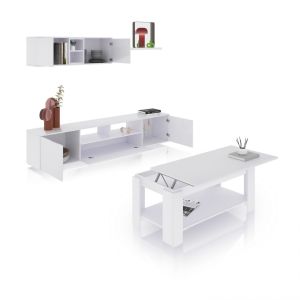 Pack salón con mesa de centro kenzo plus v1 blanco brillo - gris antracita