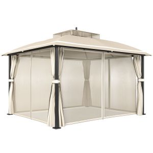 Cenador para jardín 370x303x290 cm metal, tela de poliéster color beige