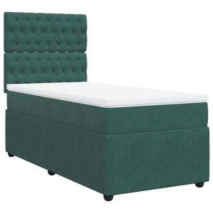 vidaXL cama box spring con colchón terciopelo verde oscuro 90x190 cm