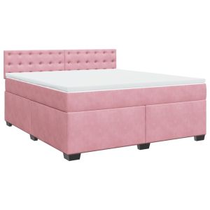 vidaXL cama box spring con colchón terciopelo rosa 180x200 cm