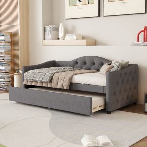 Sofá cama individual 90x200 cm con cama nido extraíble de tela – gris