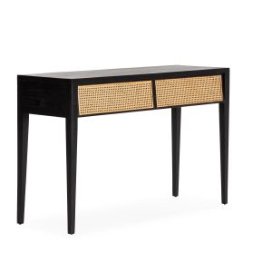 Consola 140x45x87 madera negro, ratan natural