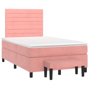 vidaXL cama box spring con colchón terciopelo rosa 120x190 cm