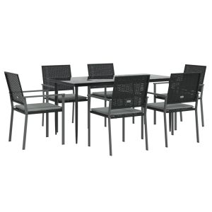 vidaXL juego comedor jardín 7 piezas y cojines ratán sintético y acero