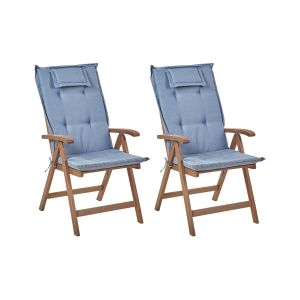Conjunto de 2 sillas de jardín con cojines amantea madera de acacia azul