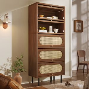 Aparador alto con 5 puertas abatibles nogal 163x80x40cm