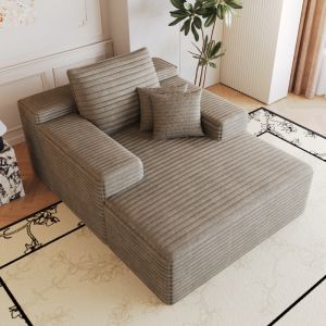 Sofá chaise longue modular tela camel 1 plaza con asiento profundo