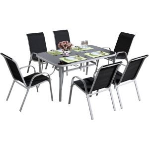 Conjunto de jardín mesa + 6 sillas de textileno "córdoba"  - negro