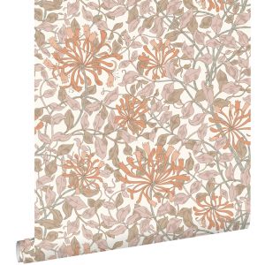 Estahome papel pintado flores rojo barro cocido y rosa viejo 50 x 900 cm