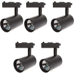 5x foco LED carril negro 30w, blanco frio 6000k, 2200 lm, 220v  monofásico