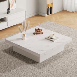 Mesa de centro cuadrada con 4 cajones blanco 25x90x90cm