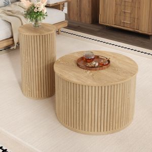 Mesa de centro set de 2 mesas mdf natural 38,5x60x60cm