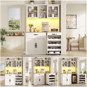 Armario alto cocina carro extraíble 6 puertas 1 cajón blanco 180x140x38cm