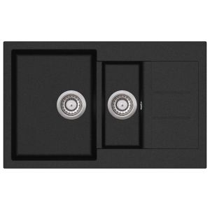 Fregadero de cocina de granito negro de dos senos
