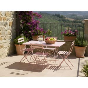 Conjunto de comedor exterior 4 plazas fiori plegable metal rosa pastel