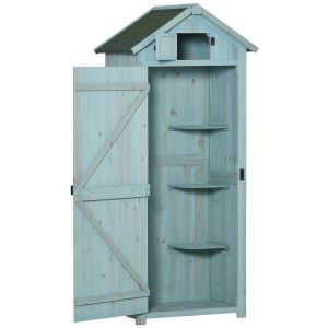 Armario de jardín 77x54.2x179 cm madera de abeto color azul claro Outsunny