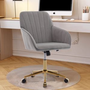 Silla de oficina giratoria ergonómica de terciopelo gris regulable