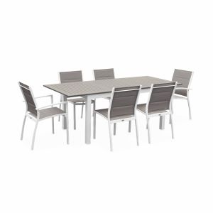 Mesa de jardín extensible de aluminio con 6 sillas blanco 210x89x75 cm