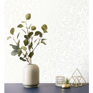 Papel pintado gaulan   de hojas  nacarado  blanco 5.23m²