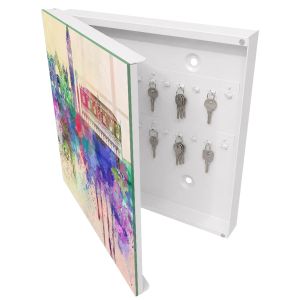 Caja guarda llaves 30x30x5 acuarela urbana, apertura izquierda blanca