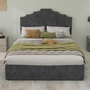 Cama 140x200cm con arcón elevable y colchón incluido, color gris