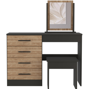 Mesa de maquillaje con espejo kaia y asiento incluido negro / miel