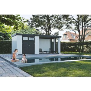 CASETA METALICA JARDIN NOVO HABITAT NH6 CON TERRAZA Y VENTANAS BLANCA
