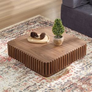 Mesa de centro cuadrada madera nogal 35x80x80cm
