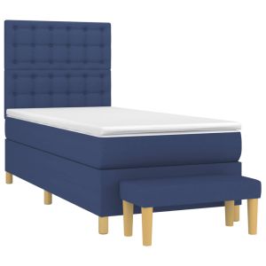 vidaXL cama box spring con colchón tela azul 90x200 cm