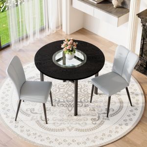 Mesa de comedor redonda con 2 sillas negro gris claro 100cm