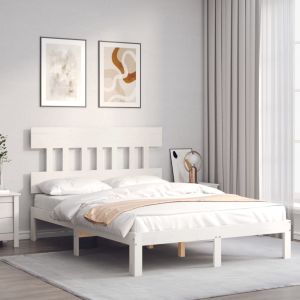 vidaXL estructura cama de matrimonio con cabecero madera maciza blanco