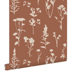 Estahome papel pintado flores silvestres rojo barro cocido 53 cm x 10.05 m