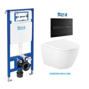 Pack cisterna roca duplo y pulsador pl7 neg mat con inodoro roca ona
