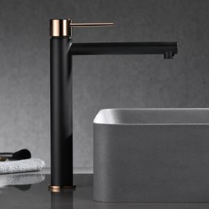 Grifo de lavabo alto milos stick negro oro rosa [ imex® ]