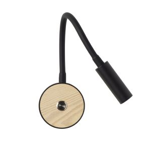 Aplique LED de lectura negro y madera 3w con brazo flexible