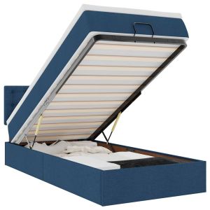 vidaXL cama otomana con colchón y luces LED azul 90x200 cm tela