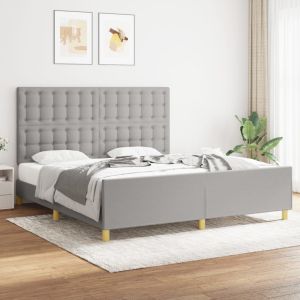 Cama con cabecero gris claro tela 180x200 cm