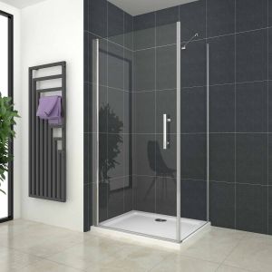 Mampara de ducha frontal abatible+panel lateral,barra 45cm,1100x700x1950mm