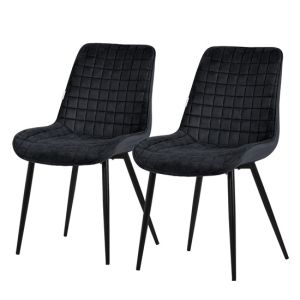 Juego 2x sillas de comedor de terciopelo sillón negro diseño