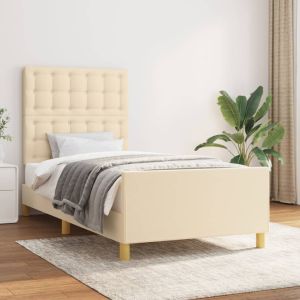 Cama con cabecero de tela color crema 90x190 cm