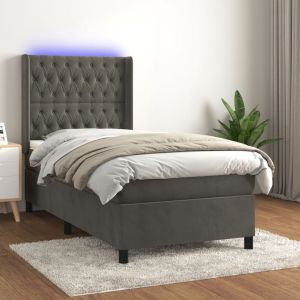 Cama 90x200 cm,cama box spring colchón y LED terciopelo gris oscuro rhu7586