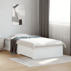 Cama 90x190 cm con cajones madera de ingeniería blanca