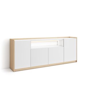 Aparador para salón, 207x37x80cm, blanco y roble soft, LED rf4949